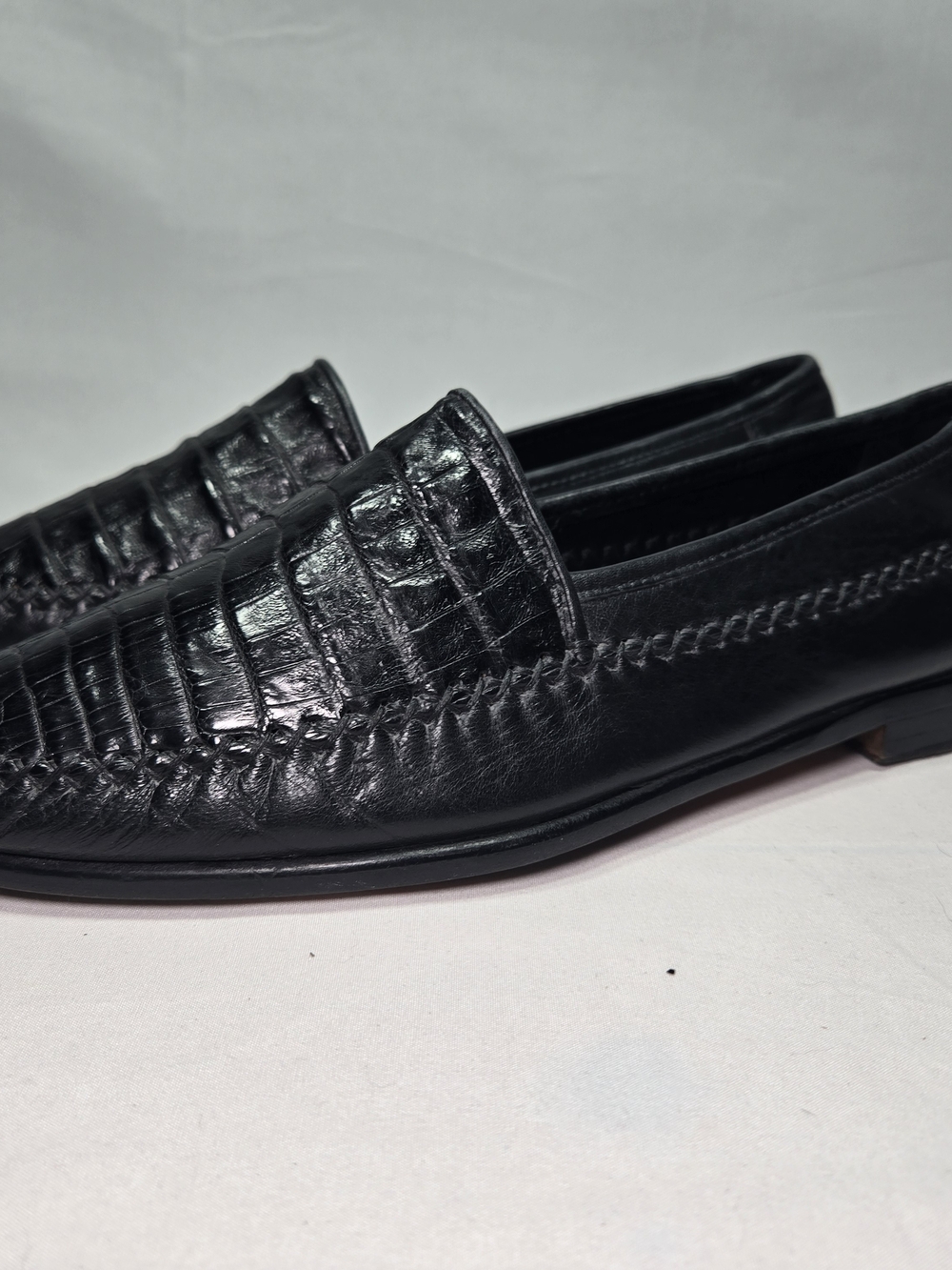 Vintage David Eden Black Crocodile Hand Stitched Italian Loafers Slip On Luxury